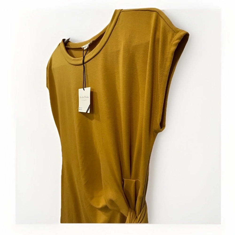 See You Monday LA Mustard Yellow Side Tie Ruched Dress Women’s Small NWT - Picture 5 of 6
